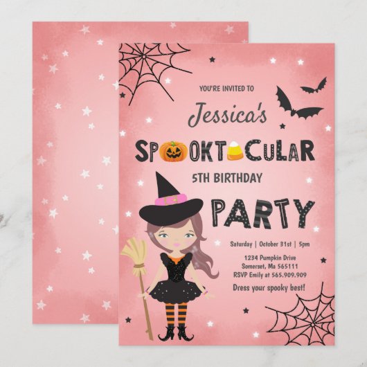 Halloween Anniversaire Invitation sorcière fête d' (Devant / Derrière)