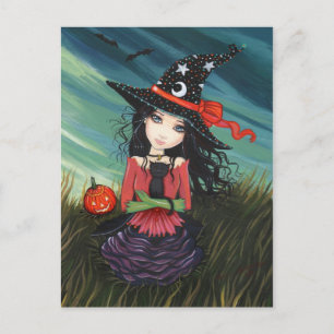 Halloween Ansichtkaart Heks Zwarte Kat Briefkaart