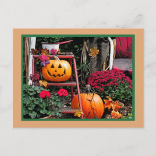 HALLOWEEN ANSICHTKAART/LACHENDE POMPOEN/GELUKKIG H BRIEFKAART