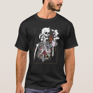 Halloween Antieke Koffie Drinkend Skelet Schedel T-shirt