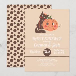 Halloween Antieke Pompoen Kat Retro Baby Shower Kaart