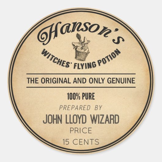 Halloween Apothecary Flying Witch Broom Ronde Sticker (Voorkant)