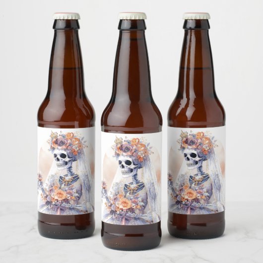 Halloween Aquarelle Squelette Bière Étiquettes (Bouteilles)