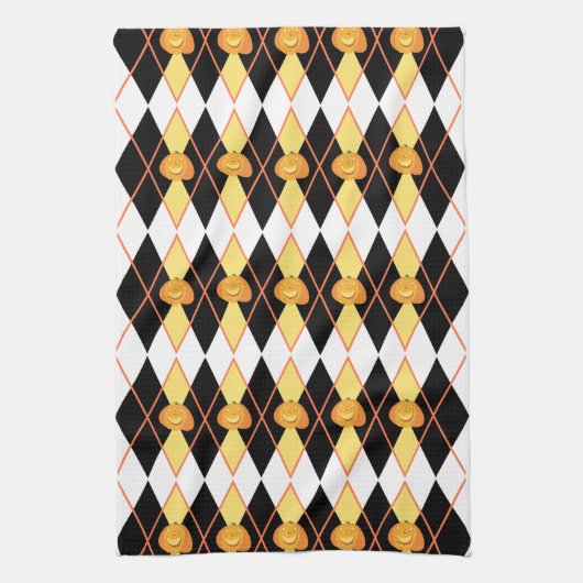 Halloween Argyle Jack-o-lantern Pumpkin Theedoek (Verticaal)