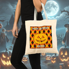 Halloween Argyle Trick-or-Treat Bag met pompoen Tote Bag