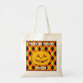 Halloween Argyle Trick-or-Treat Bag met pompoen Tote Bag (Voorkant)