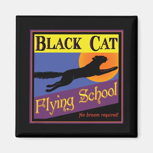 halloween Art Black Cat Flying School Magneet (Voorkant)