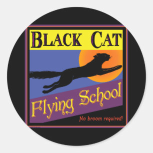  halloween Art Black Cat Flying School Ronde Sticker