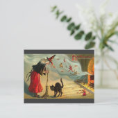  Halloween Art - Cat ontmoet de heks! Briefkaart (Staand voorkant)