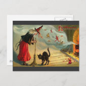  Halloween Art - Cat ontmoet de heks! Briefkaart (Voorkant / Achterkant)