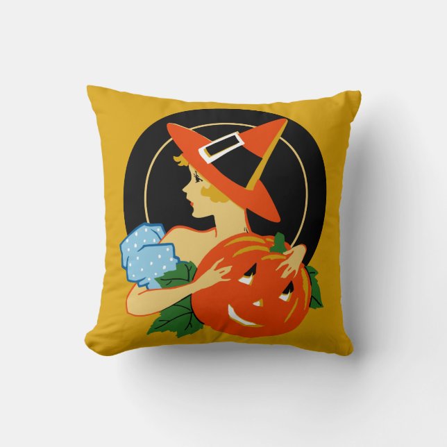  Halloween Art Deco Girl Pillow Kussen (Voorkant)