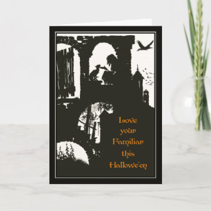  Halloween Arthur Rackham Witch + Black Cat Kaart