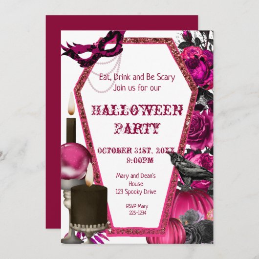 Halloween au café rose, Invitation florale (Devant / Derrière)