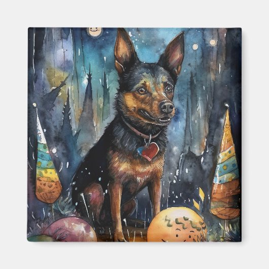 Halloween Australian Kelpie met pomkins Scary Magneet (Voorkant)