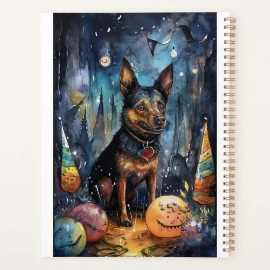Halloween Australian Kelpie met pomkins Scary Planner (Achterkant)