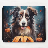 Halloween Australian Shepherd met pompoenen eng Muismat (Voorkant)