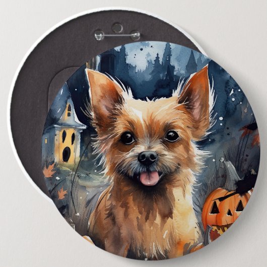 Halloween Australian Terrier met pomkins Scary Ronde Button 6,0 Cm (Voorkant /achterkant)