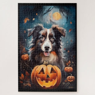 Halloween Australische Herder met Pompoenen Eng Legpuzzel