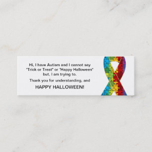 Halloween Autism Trick or treat Kaart Ribbon 2 Mini Visitekaartje