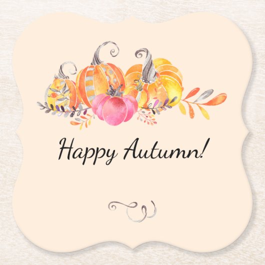 Halloween Autumn Herfst Pumpkins Waterverf Paint Kartonnen Onderzetters (Voorkant)