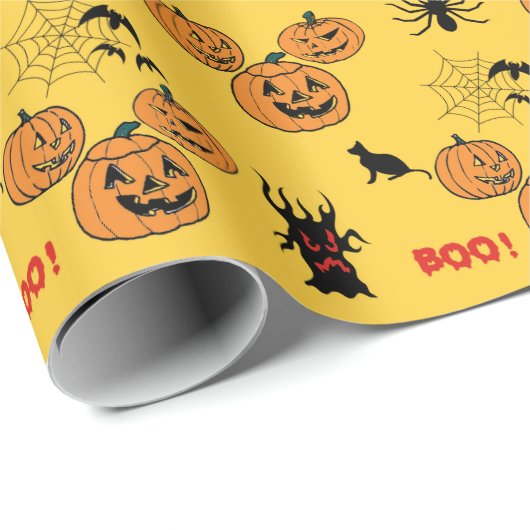 Halloween Autumn pomkins, jack o' lantern themed Cadeaupapier (Rol Hoek)