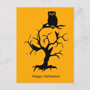 Halloween avond met heksenuil vleermuizen briefkaart