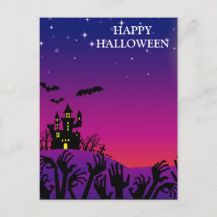 Halloween avond met heksenuil vleermuizen briefkaart