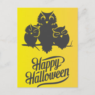 Halloween avond met heksenuil vleermuizen briefkaart