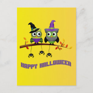 Halloween avond met heksenuil vleermuizen briefkaart