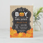 Halloween Baby Boy Shower Invitation Card Burlap (Debout devant)