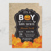 Halloween Baby Boy Shower Invitation Card Burlap (Devant / Derrière)