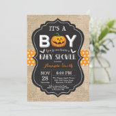 Halloween Baby Boy Shower Invitation Card Burlap (Debout devant)