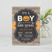 Halloween Baby Boy Shower Uitnodiging Rustisch Hou (Staand voorkant)