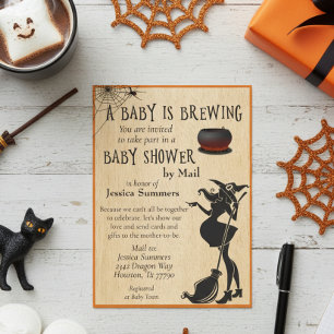 Halloween Baby is Brewing Shower per Mail Witch Kaart