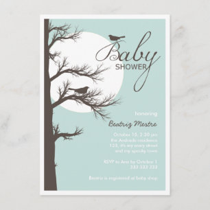 Halloween Baby shower Blue Brown Bird Moon Kaart