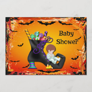 Halloween Baby shower Boy op Snoep Witch Boot Kaart
