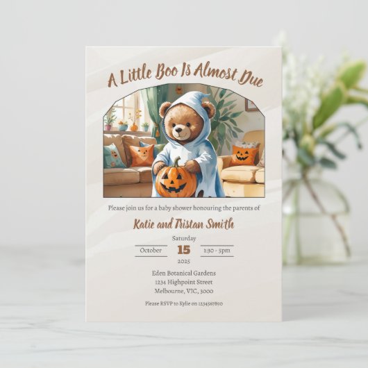 Halloween Baby shower - Een beetje boe is bijna te Kaart (Staand voorkant)