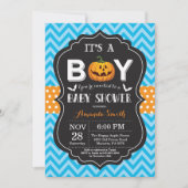 Halloween Baby Shower Invitation Blue Chevron Kaart (Voorkant)