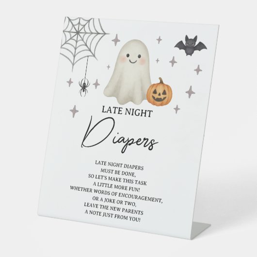 Halloween Baby shower Late Night Luiers Reclamebord Met Voetstuk (Voorkant)