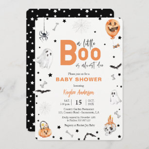 Halloween Baby shower Little Boo invitation noire