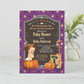 Halloween  baby shower retro krijtbord kaart (Staand voorkant)