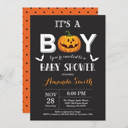 Halloween Baby Shower - uitnodiging (Voorkant / Achterkant)