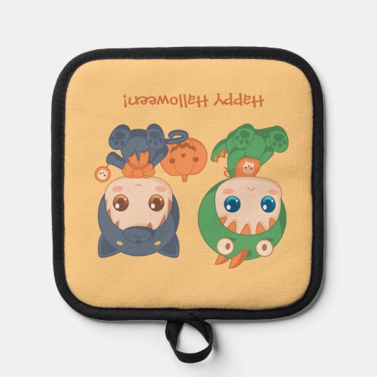 Halloween baby's zwarte kat draak kostuum pannenlap (Voorkant)