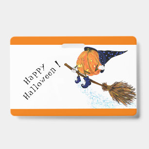 Halloween Badge Heks Pompoen Vliegende Bezem