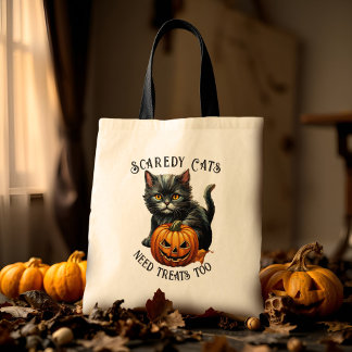 Halloween Bange Kat Vintage Zwarte Kitten Snoepjes Tote Bag