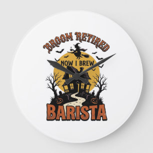Halloween Barista T-shirt Grappige Heks Koffie Pun Grote Klok