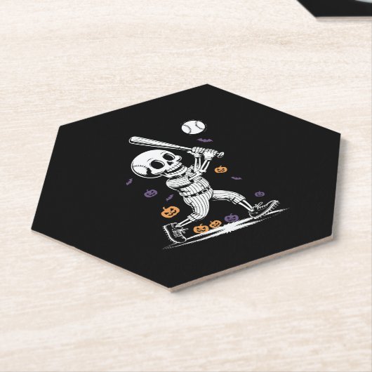 Halloween Baseball Skeleton Hitting Kartonnen Onderzetters (Schuin)