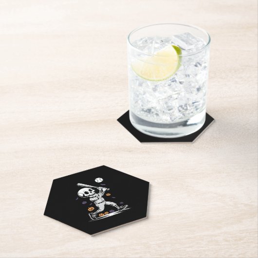 Halloween Baseball Skeleton Hitting Kartonnen Onderzetters (Insitu)