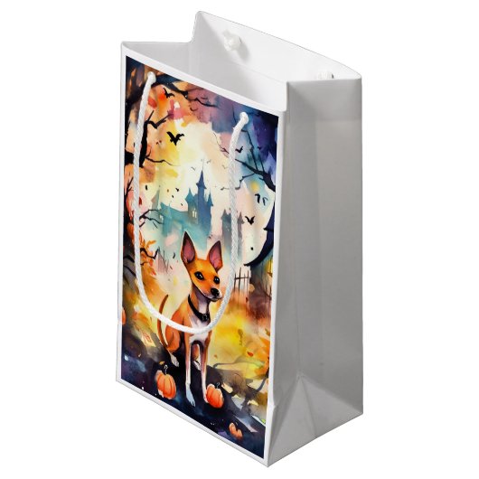 Halloween Basenji met pomkins Scary Klein Cadeauzakje (Voorkant Gekanteld)