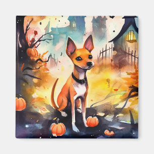 Halloween Basenji met pomkins Scary Magneet